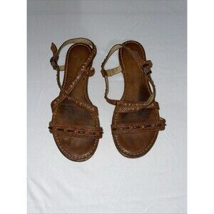 Frye Carson Sandals Womens 9.5 M Brown Leather Boho Beaded Strappy Buckle Y2K